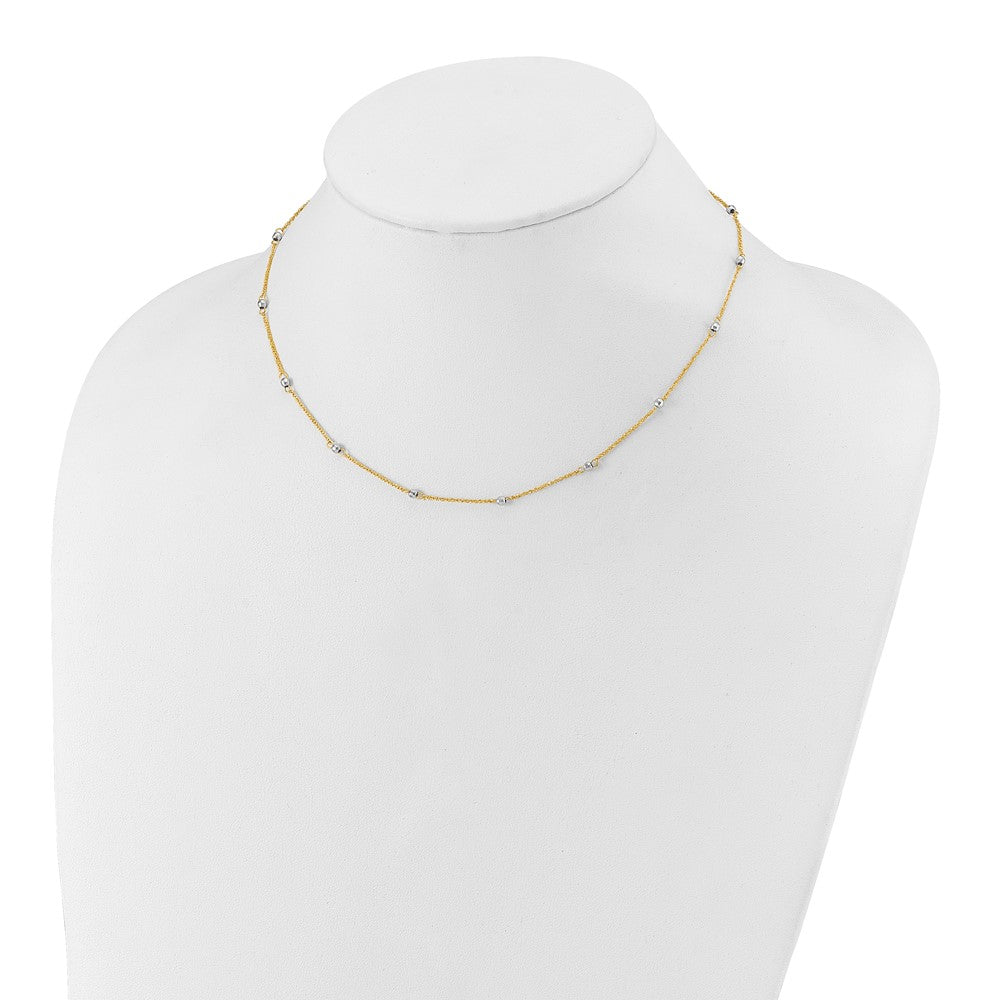 14K Two-tone Ropa Mirror Bead W/2in Ext Necklace