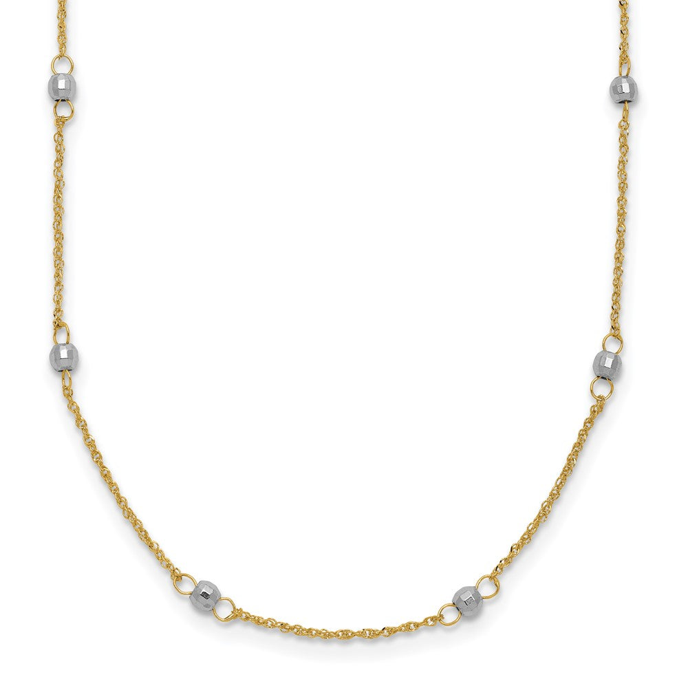 14K Two-tone Ropa Mirror Bead W/2in Ext Necklace
