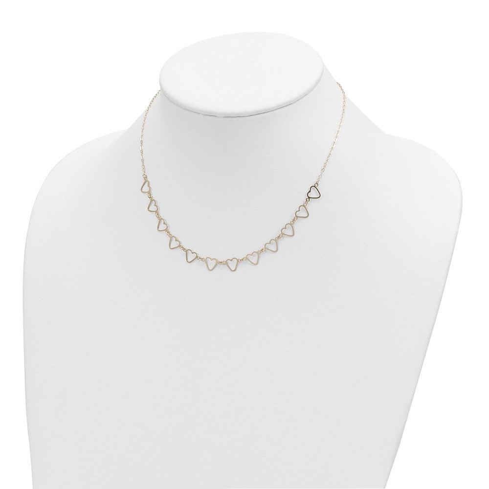 14K Oval Cable with Open Flat Hearts w/ ext Necklace
