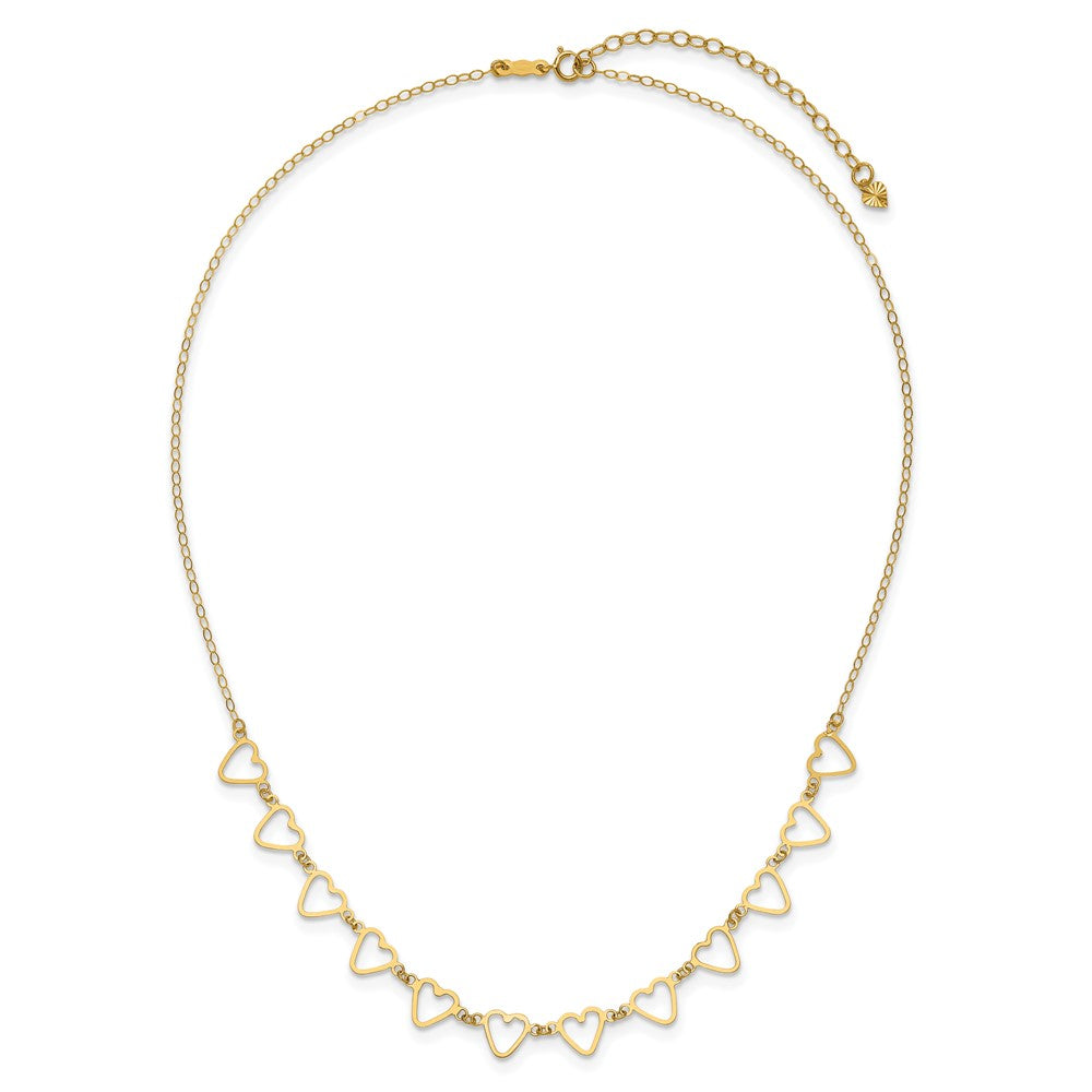 14K Oval Cable with Open Flat Hearts w/ ext Necklace