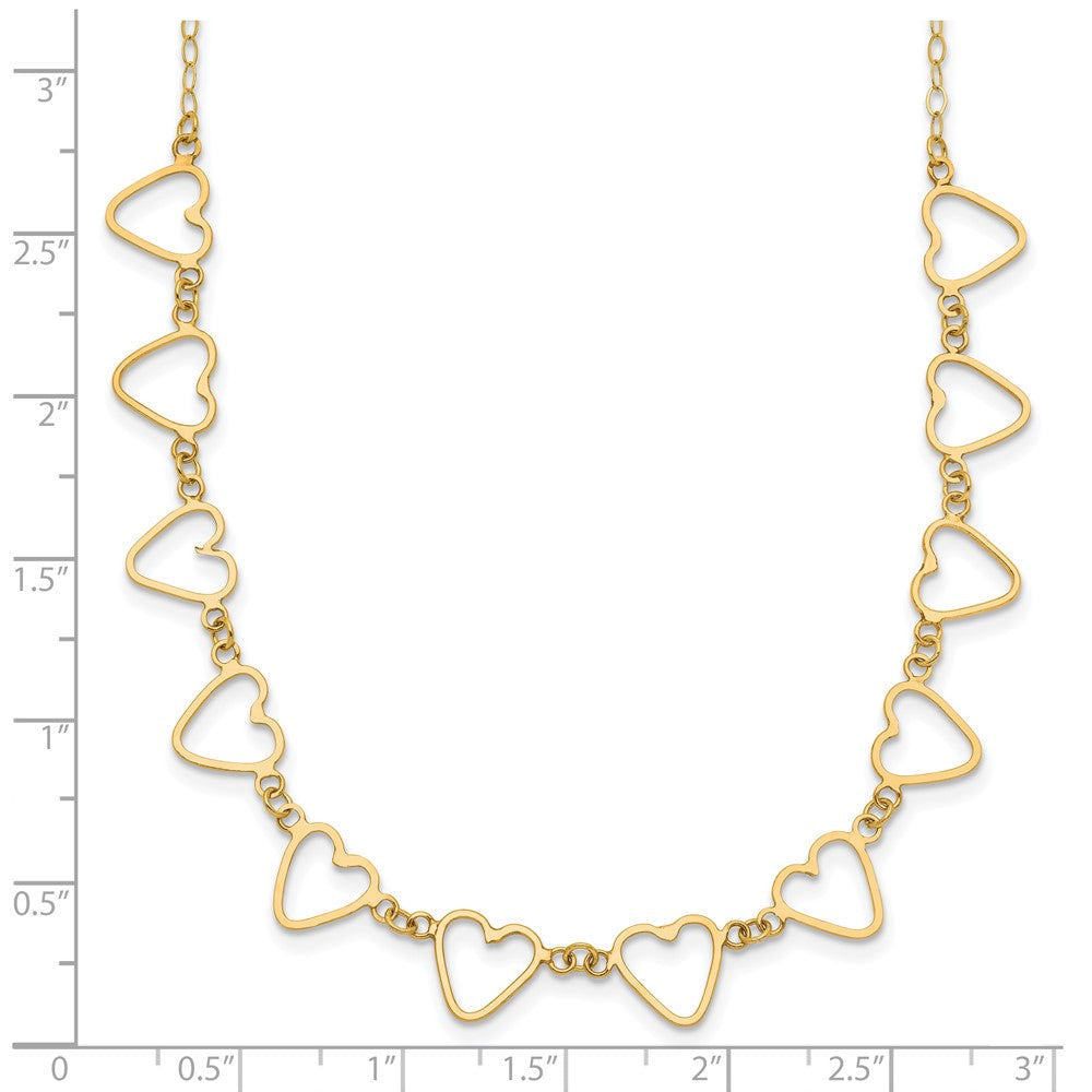 14K Oval Cable with Open Flat Hearts w/ ext Necklace