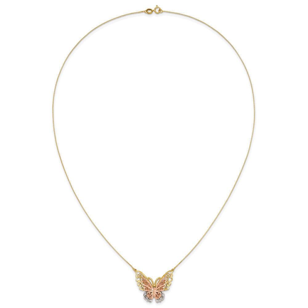 14k Yellow & Rose Gold w/ Rhodium Butterfly Necklace