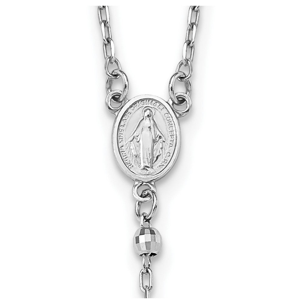 14k White Gold 3mm Mirror Beaded Rosary 24 inch Necklace