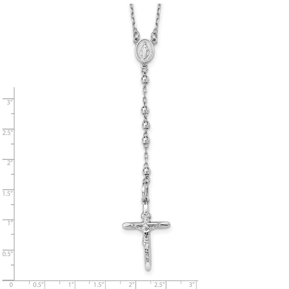 14k White Gold 3mm Mirror Beaded Rosary 24 inch Necklace
