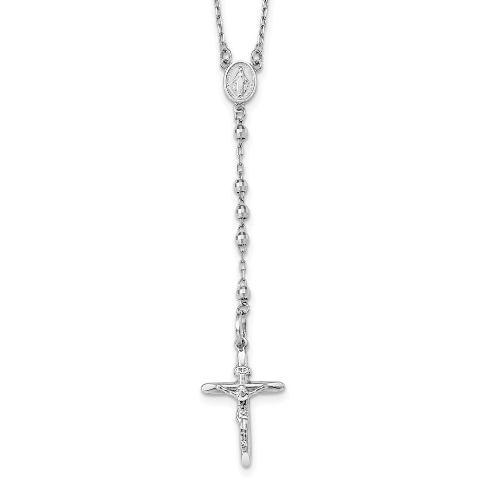 14k White Gold 3mm Mirror Beaded Rosary 24 inch Necklace