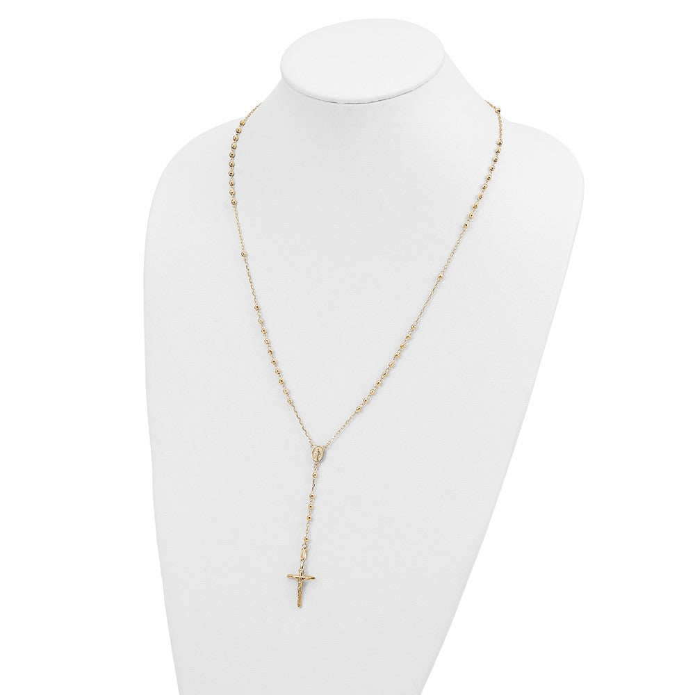 14k 3mm Mirror Beaded Semi-solid Rosary Necklace