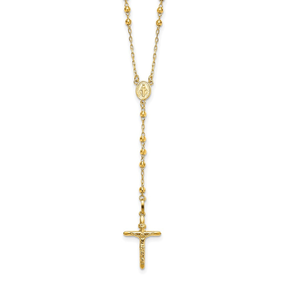 14k 3mm Mirror Beaded Semi-solid Rosary Necklace