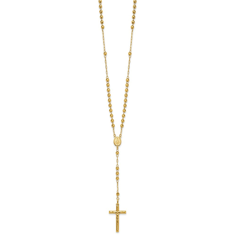 14k 4mm Mirror Beaded Semi-solid Rosary 24 inch Necklace