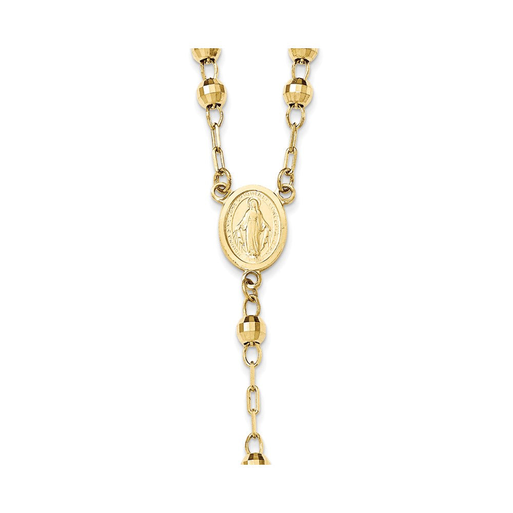 14k 4mm Mirror Beaded Semi-solid Rosary 24 inch Necklace
