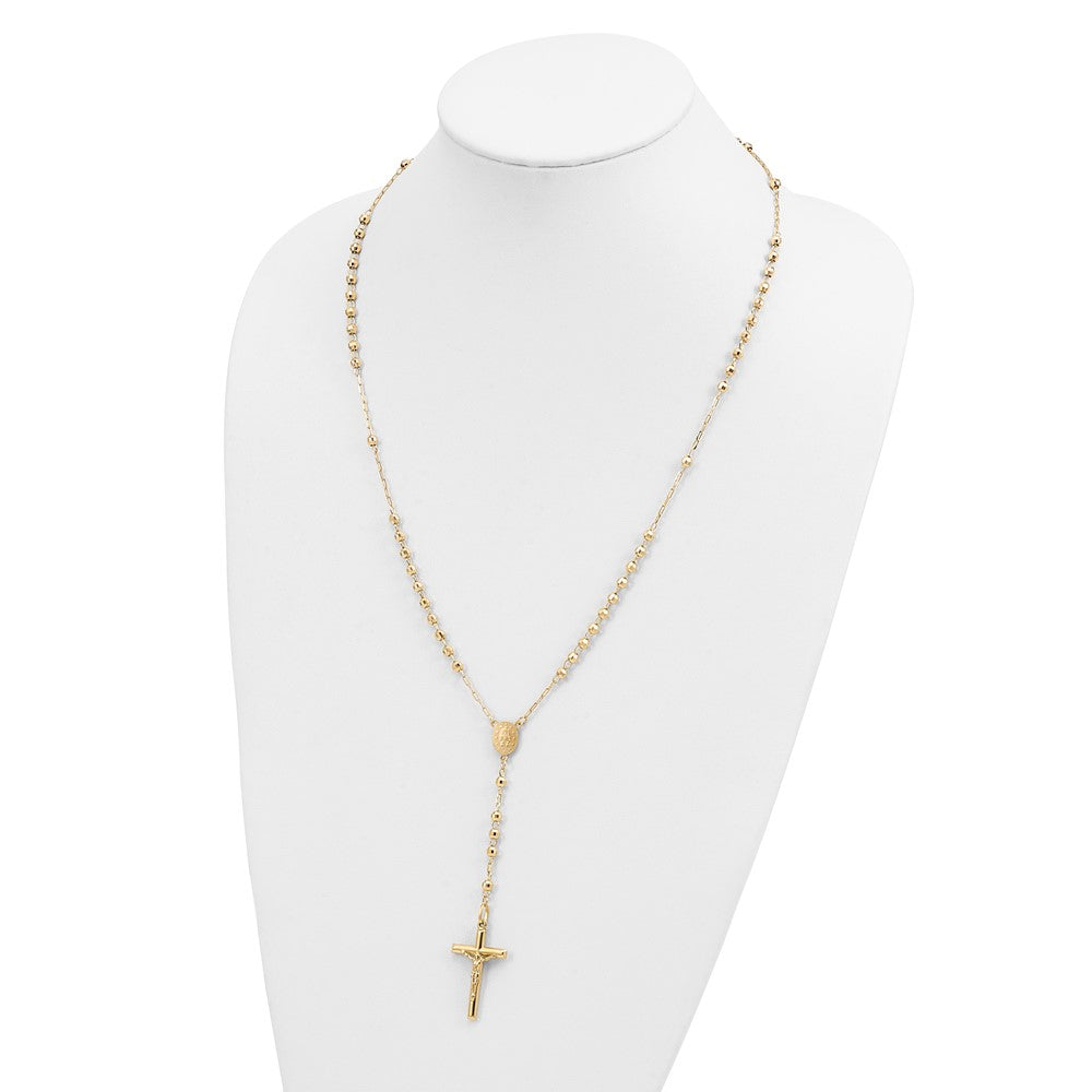 14k 4mm Mirror Beaded Semi-solid Rosary 24 inch Necklace