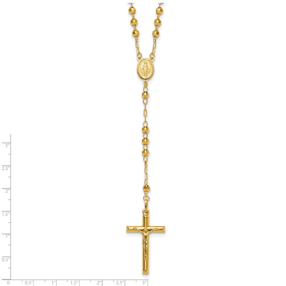 14k 4mm Mirror Beaded Semi-solid Rosary 24 inch Necklace