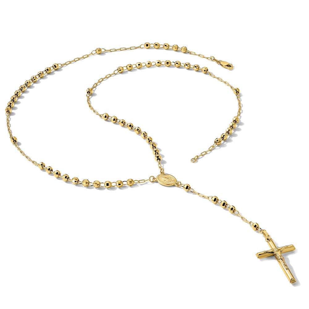 14k 4mm Mirror Beaded Semi-solid Rosary 24 inch Necklace