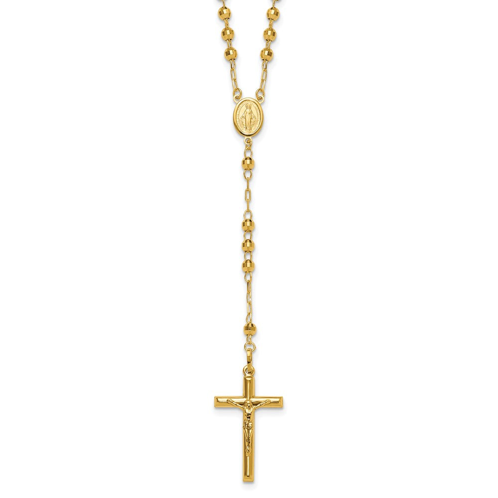 14k 4mm Mirror Beaded Semi-solid Rosary 24 inch Necklace