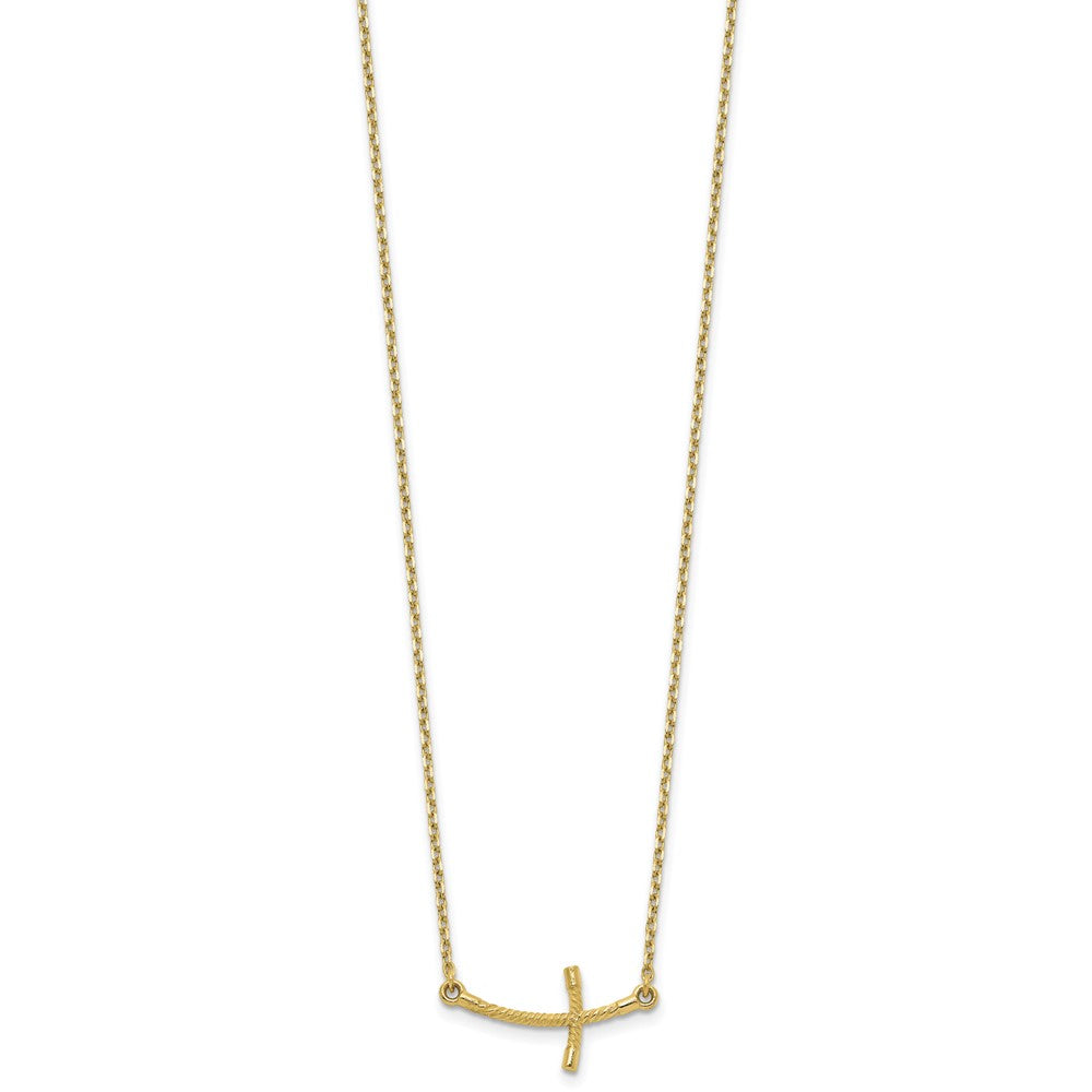 14k Small Sideways Curved Twist Cross Necklace