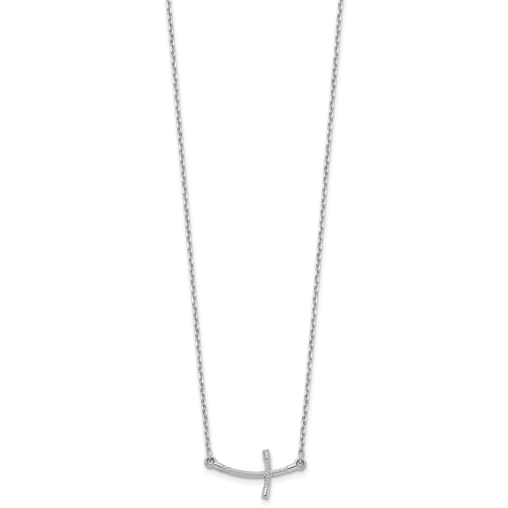 14k White Gold Small Sideways Curved Twist Cross Necklace