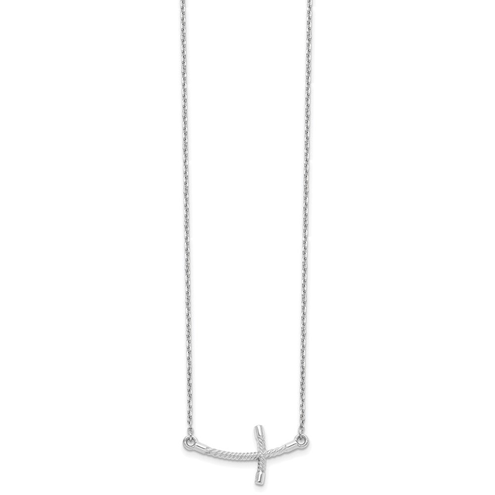 14k White Gold Large Sideways Curved Twist Cross Necklace