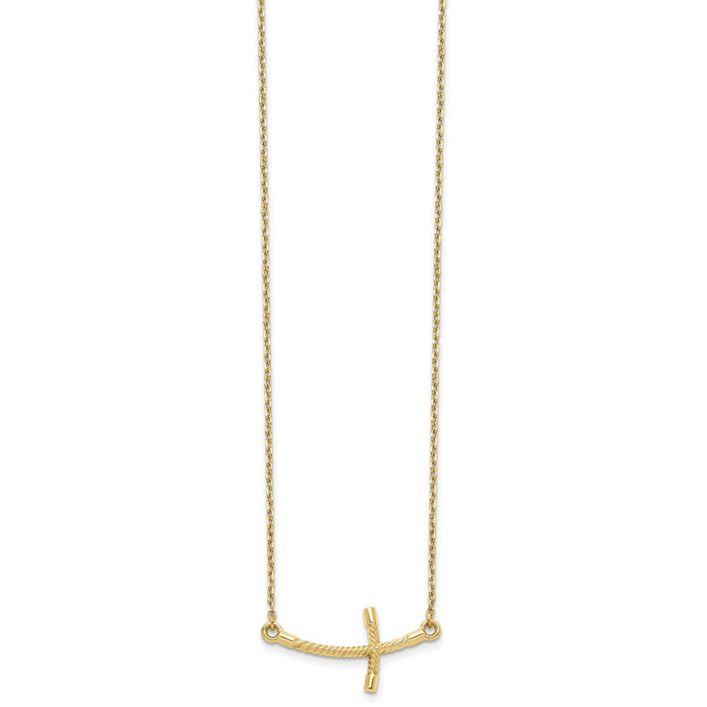 14k Large Sideways Curved Twist Cross Necklace