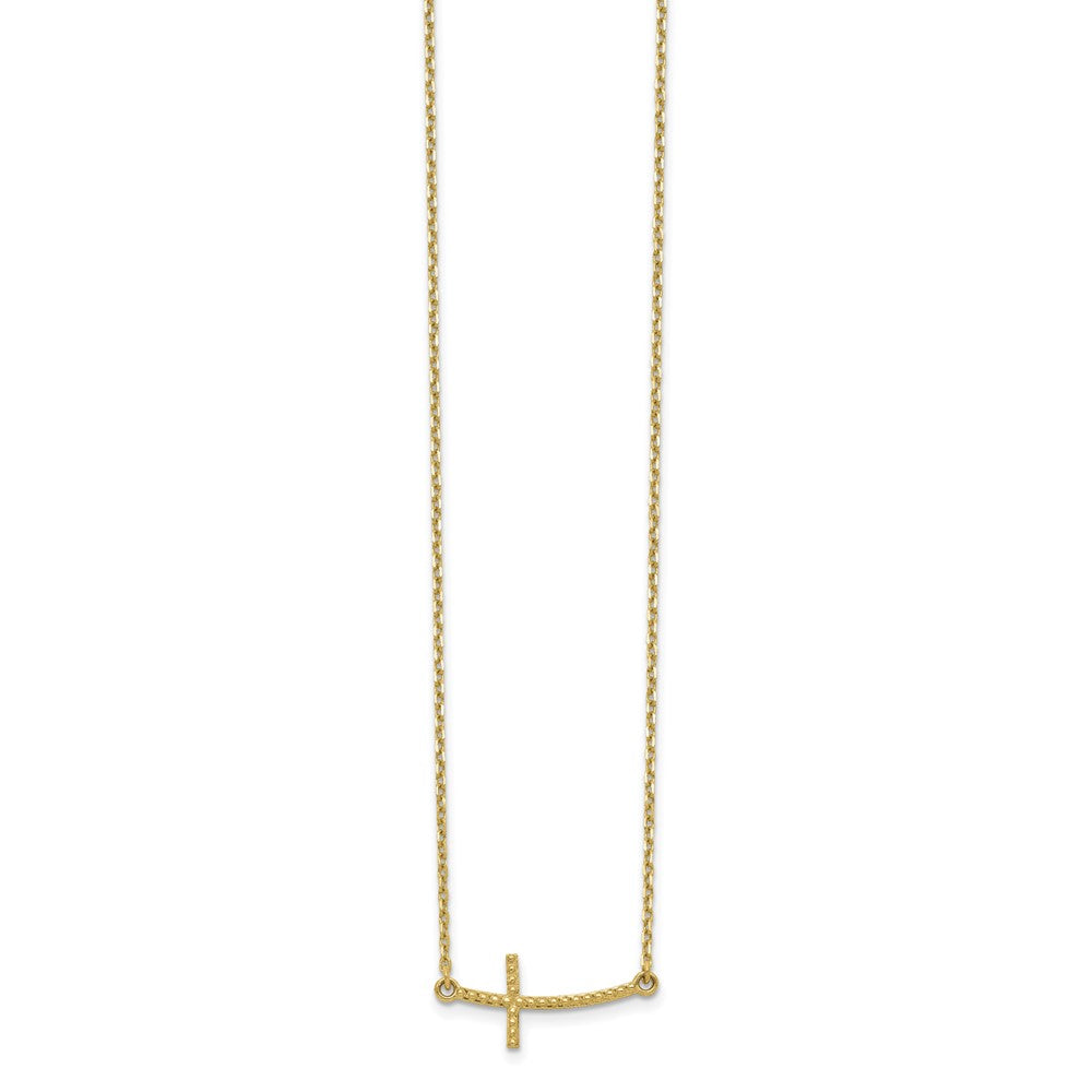 14k Sideways Curved Textured Cross Necklace