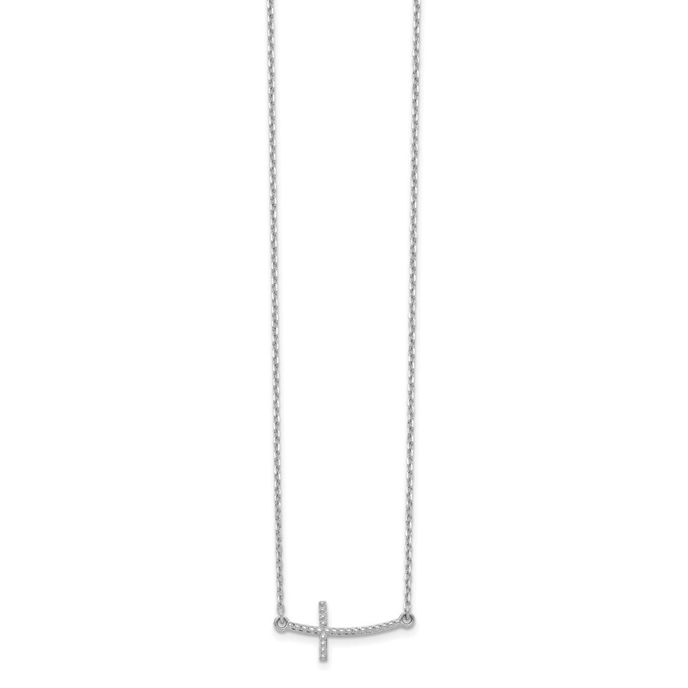 14k White Gold Sideways Curved Textured Cross Necklace