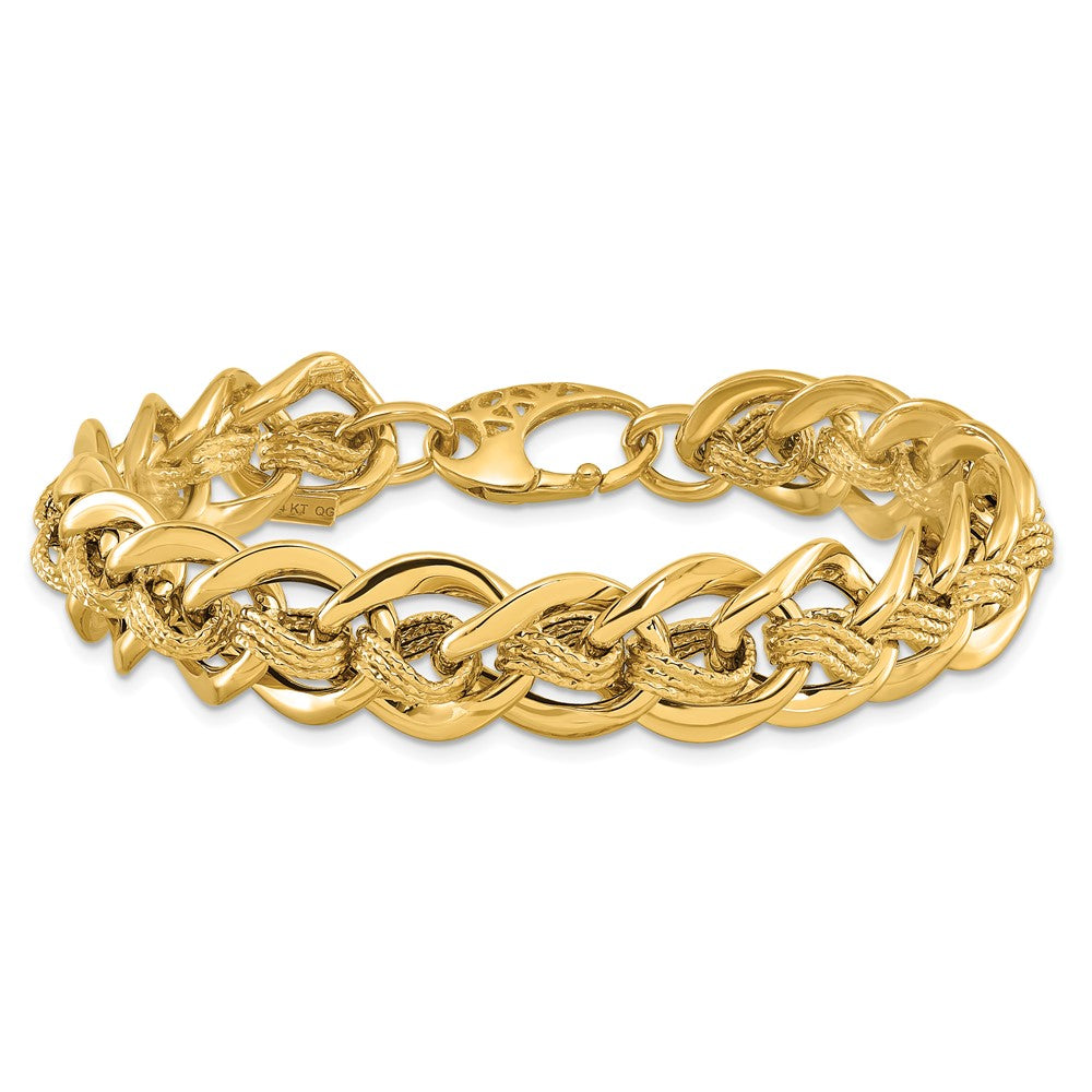 14K Polished and Textured Fancy Link Bracelet