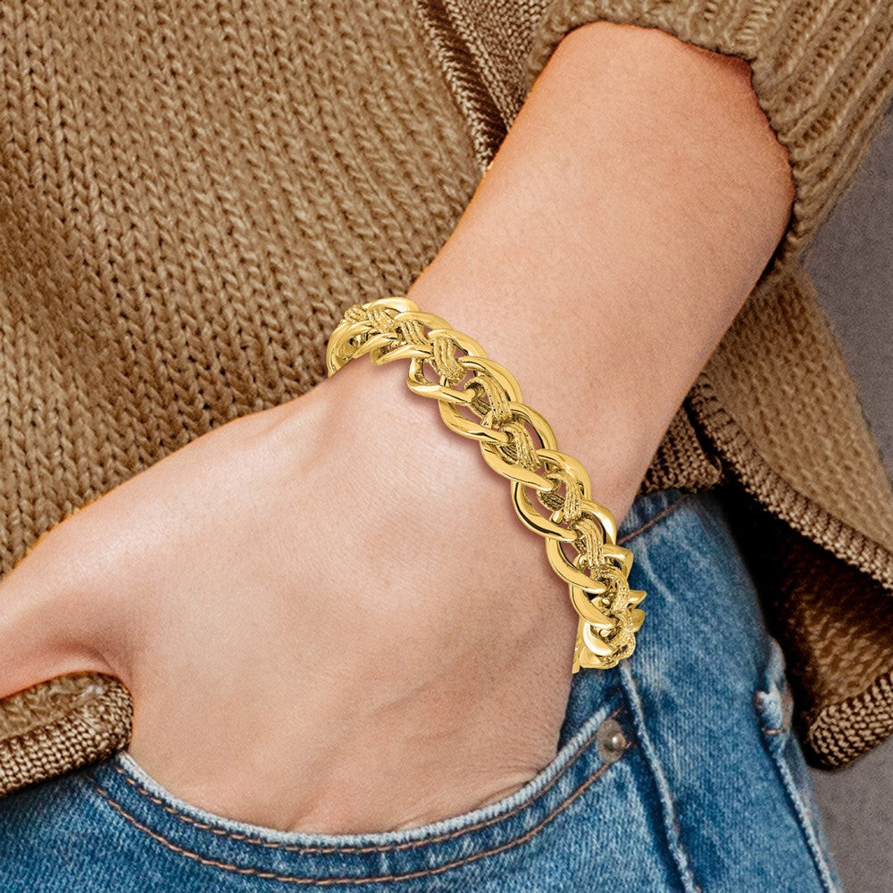 14K Polished and Textured Fancy Link Bracelet