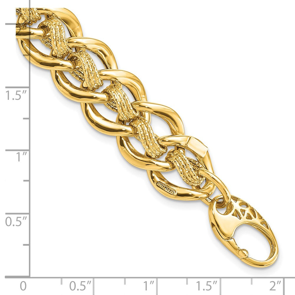 14K Polished and Textured Fancy Link Bracelet