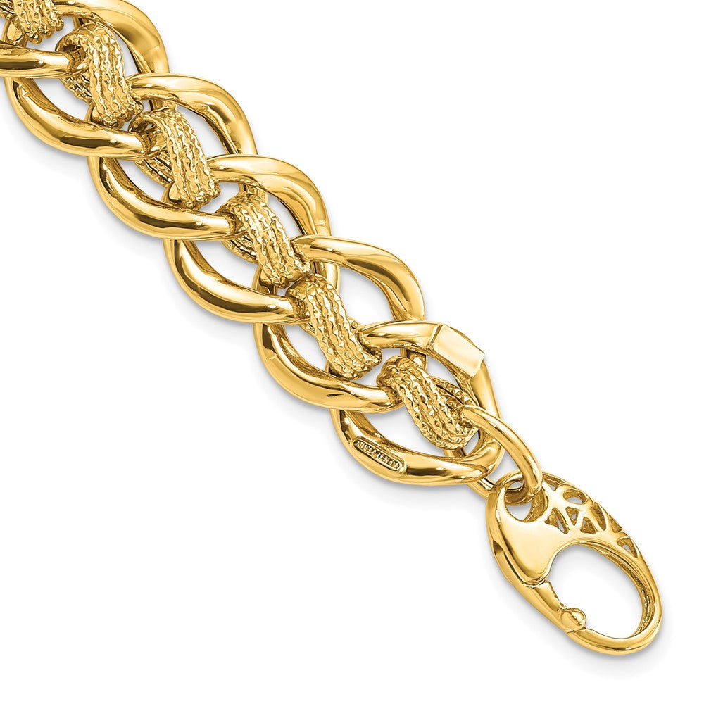 14K Polished and Textured Fancy Link Bracelet