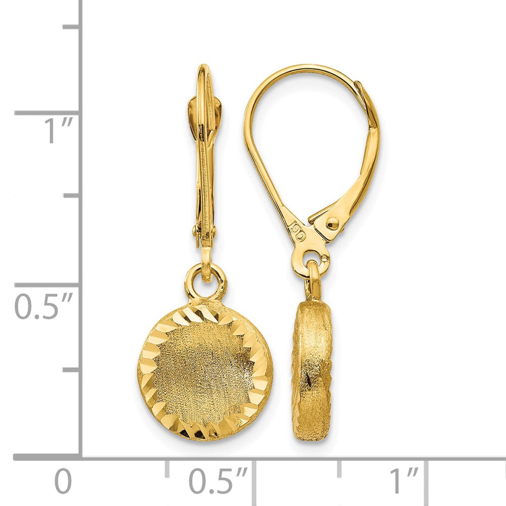 14k Brushed and Polished Diamond-cut Circle Leverback Earrings