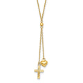 14K Puffed Heart & D/C Cross W/2 IN Ext Necklace