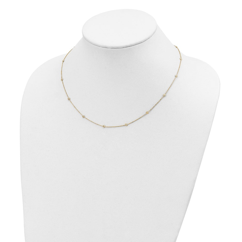 14k Polished Diamond-cut Tiny Puffed Circles 15-Station Necklace