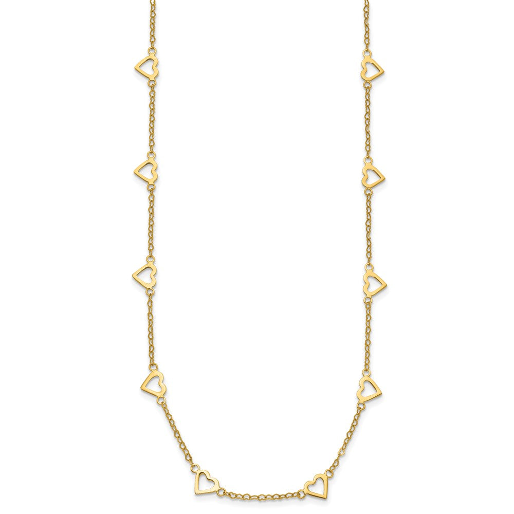 14k Polished Open Hearts on Heart Link Necklace