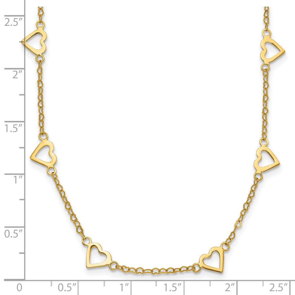 14k Polished Open Hearts on Heart Link Necklace