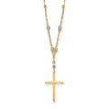 14k Tri-color Diamond-cut Beaded Polished Cross Necklace