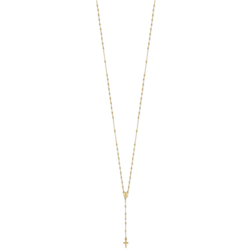 14k Gold Polished & D/C w/3in ext. Rosary Necklace