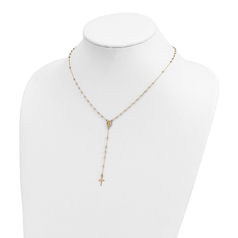 14k Gold Polished & D/C w/3in ext. Rosary Necklace