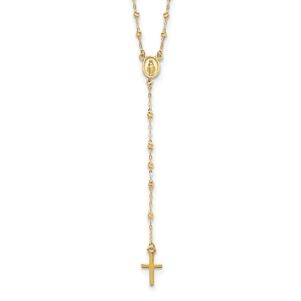 14k Gold Polished & D/C w/3in ext. Rosary Necklace