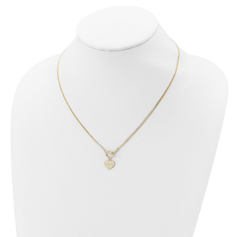 14k Polished 3-Strand D/C Heart Toggle Necklace