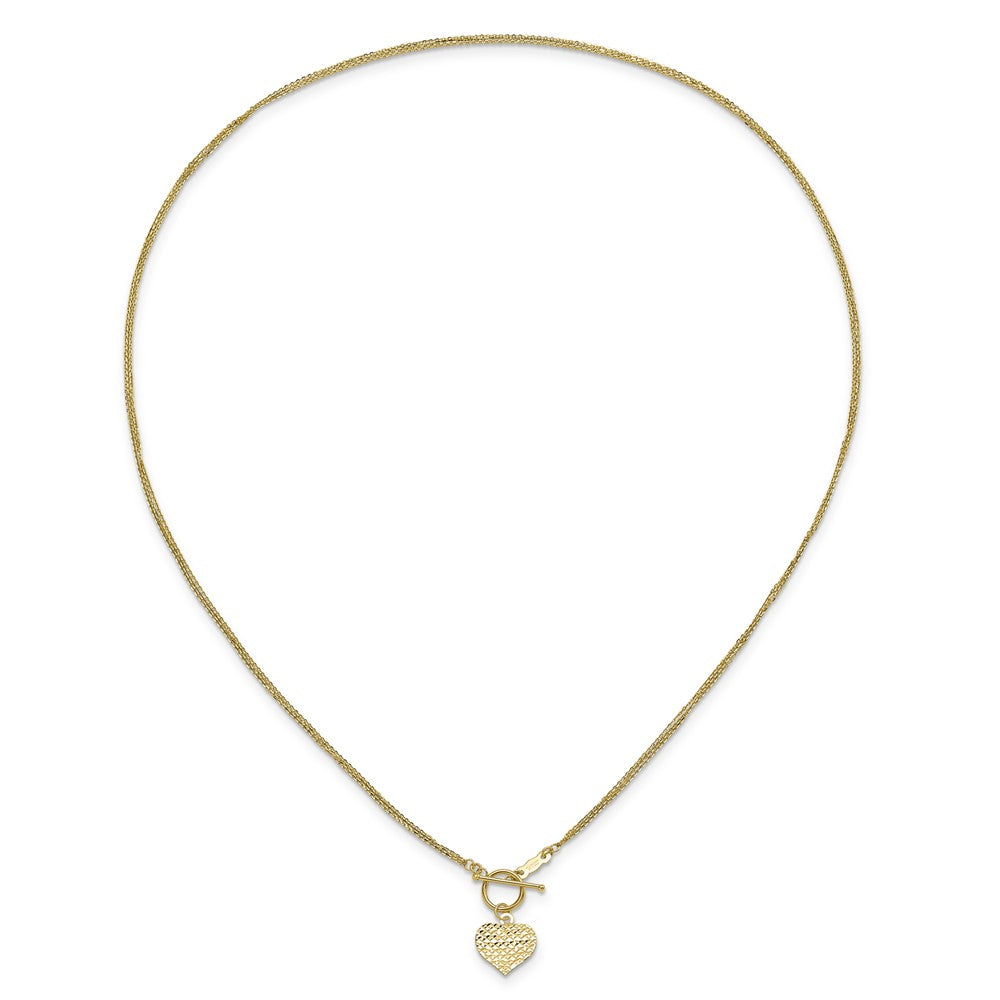 14k Polished 3-Strand D/C Heart Toggle Necklace