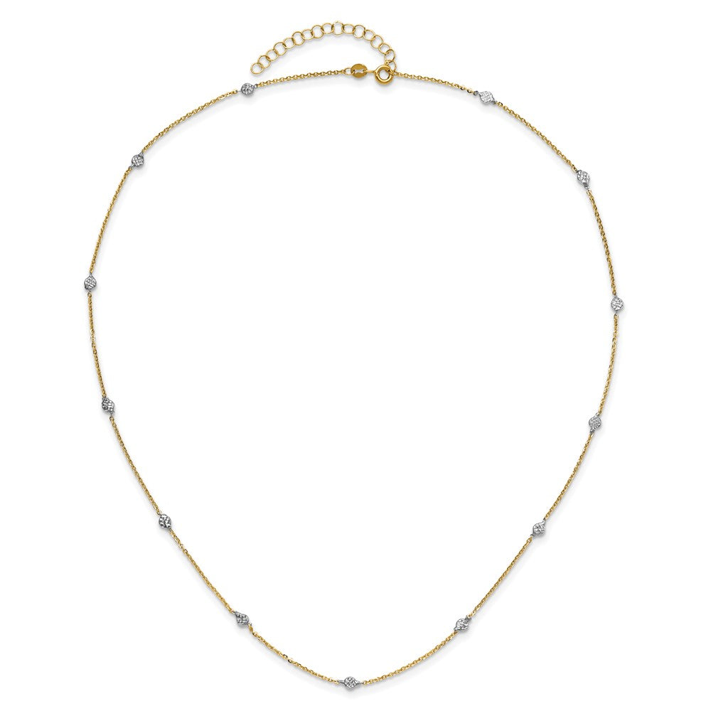 14K & White Rhodium Polished & D/C w/2 in ext Necklace