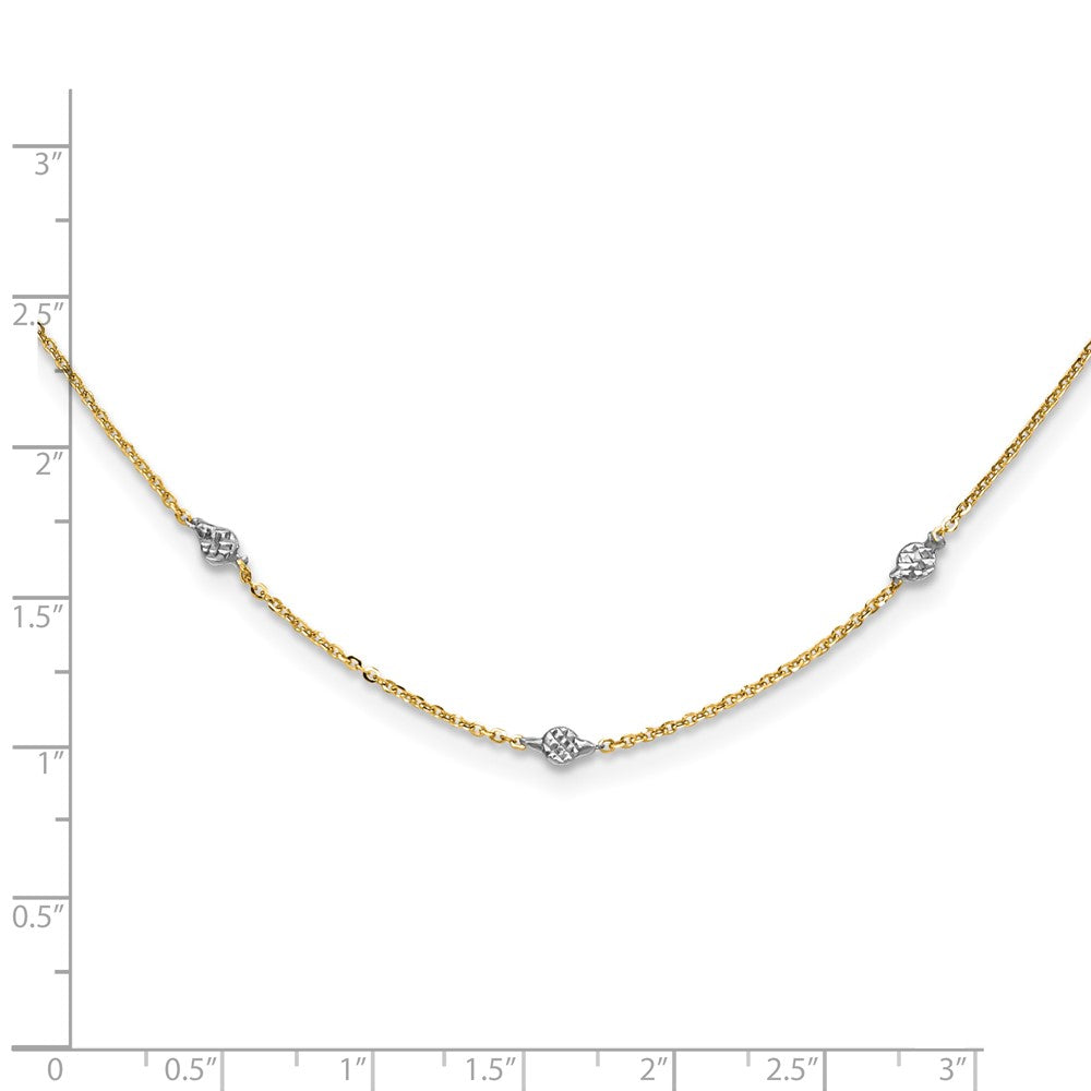 14K & White Rhodium Polished & D/C w/2 in ext Necklace