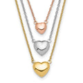 14K Tri-color Three Heart w/ 1in ext. Necklace