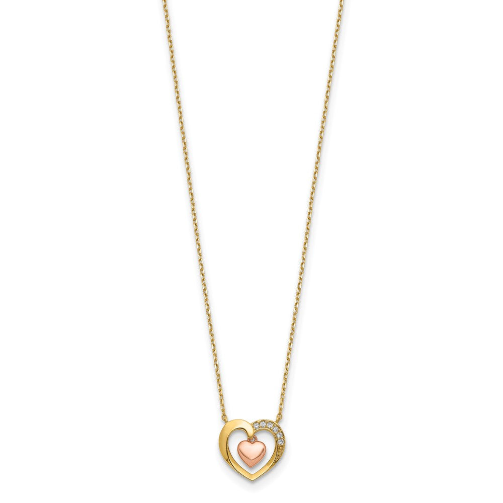 14K Two-Tone Hearts CZ 18 inch with 2 inch ext. Necklace