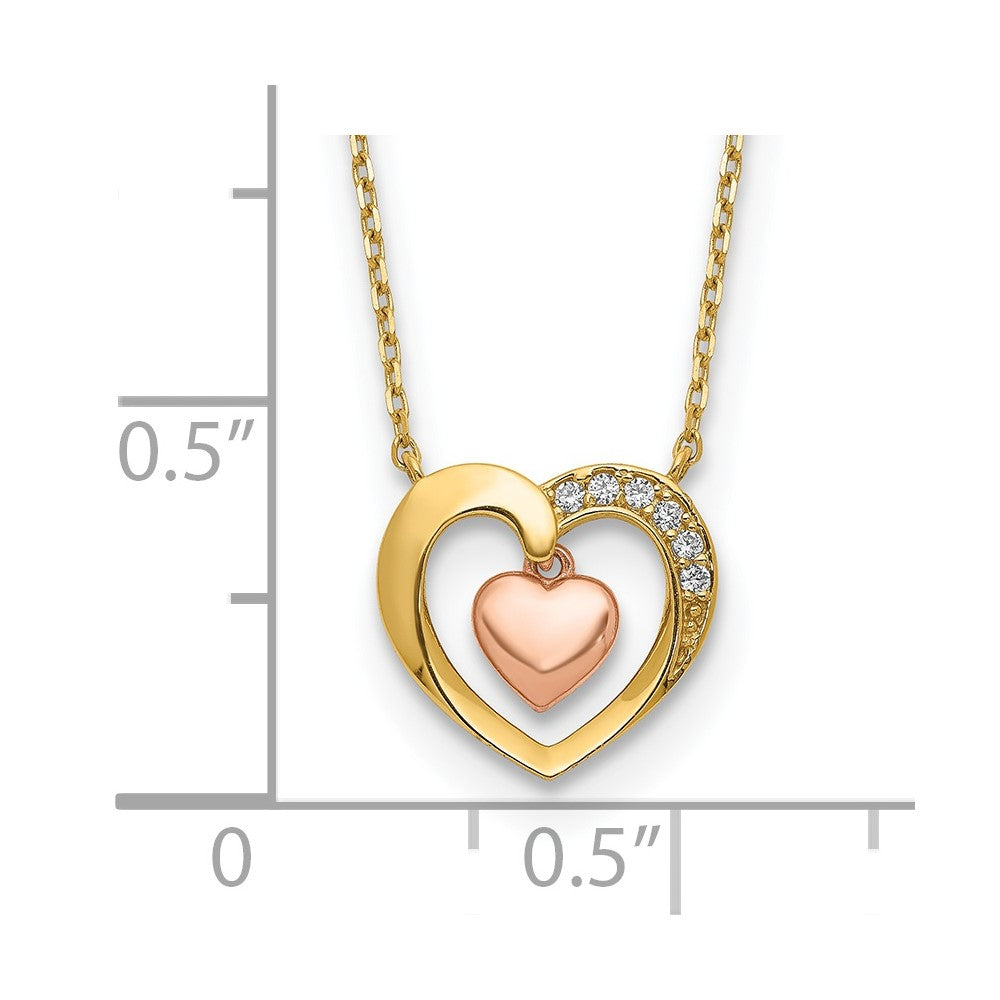 14K Two-Tone Hearts CZ 18 inch with 2 inch ext. Necklace