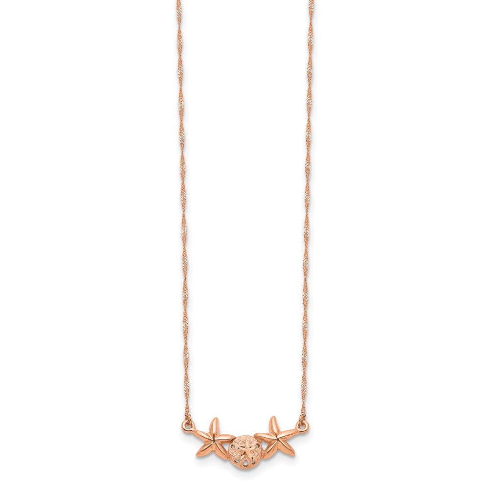 14K Rose Brushed & Polished Sand Dollar Starfish Necklace