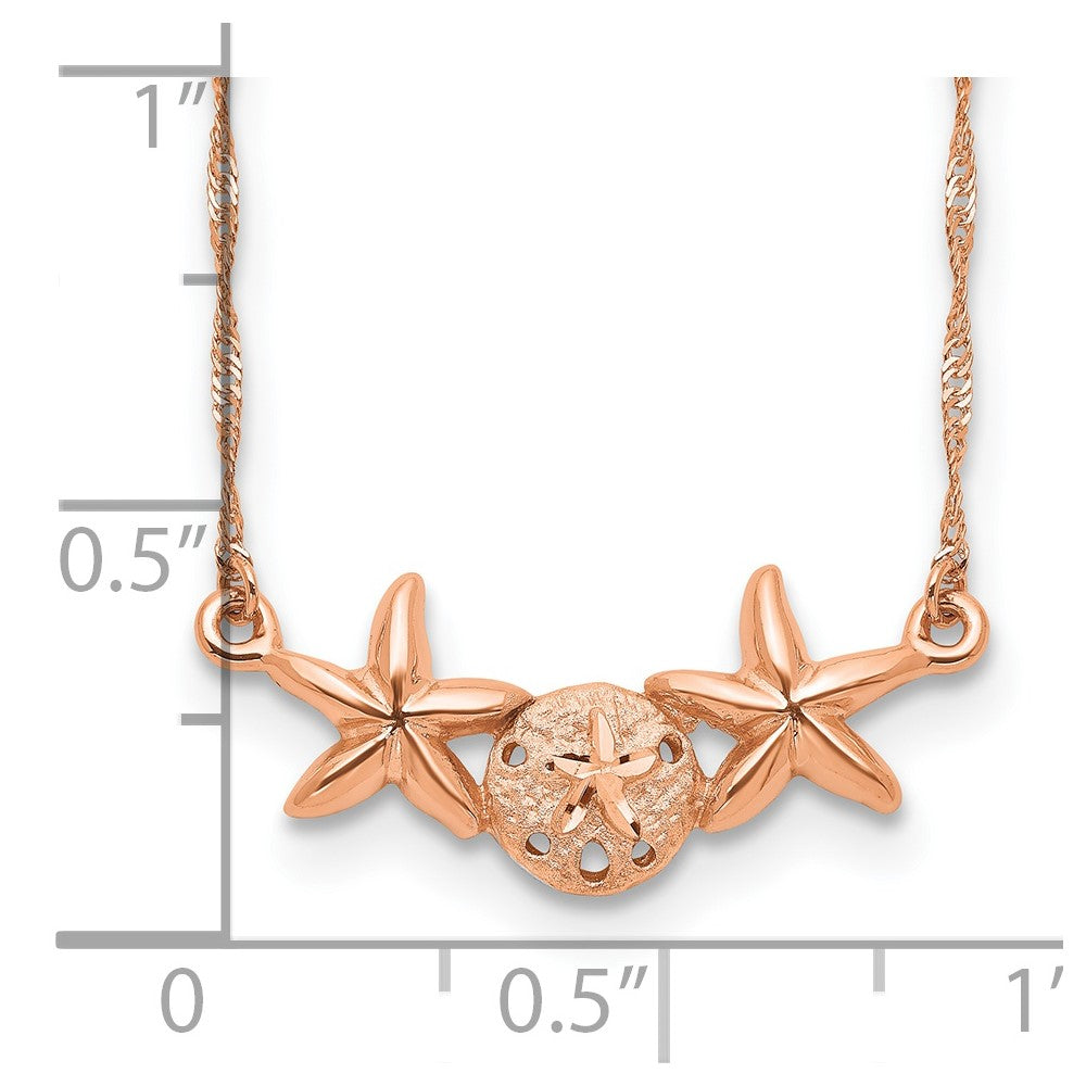 14K Rose Brushed & Polished Sand Dollar Starfish Necklace
