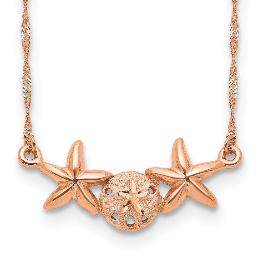 14K Rose Brushed & Polished Sand Dollar Starfish Necklace