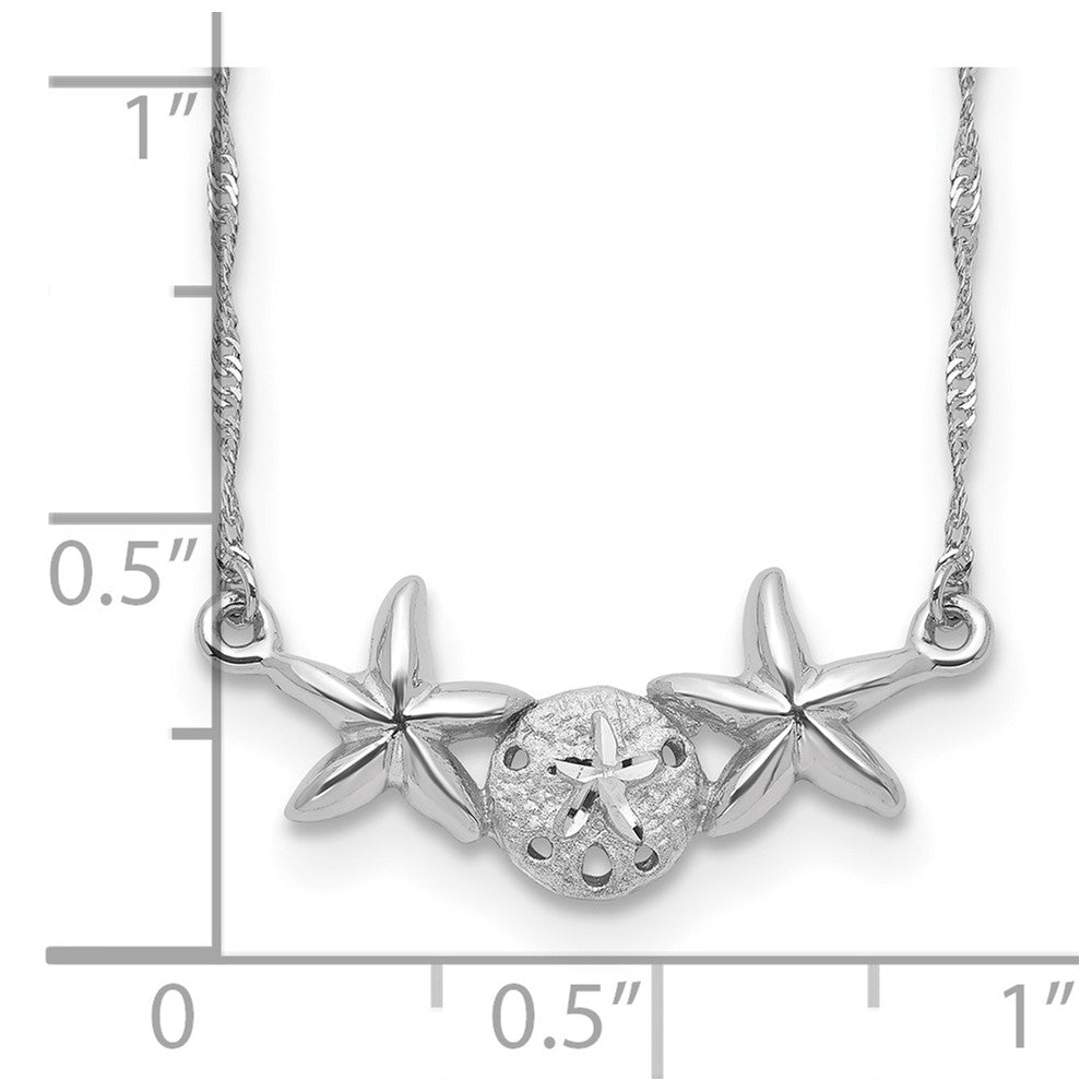 14K White Brushed & Polished Sand Dollar Starfish Necklace