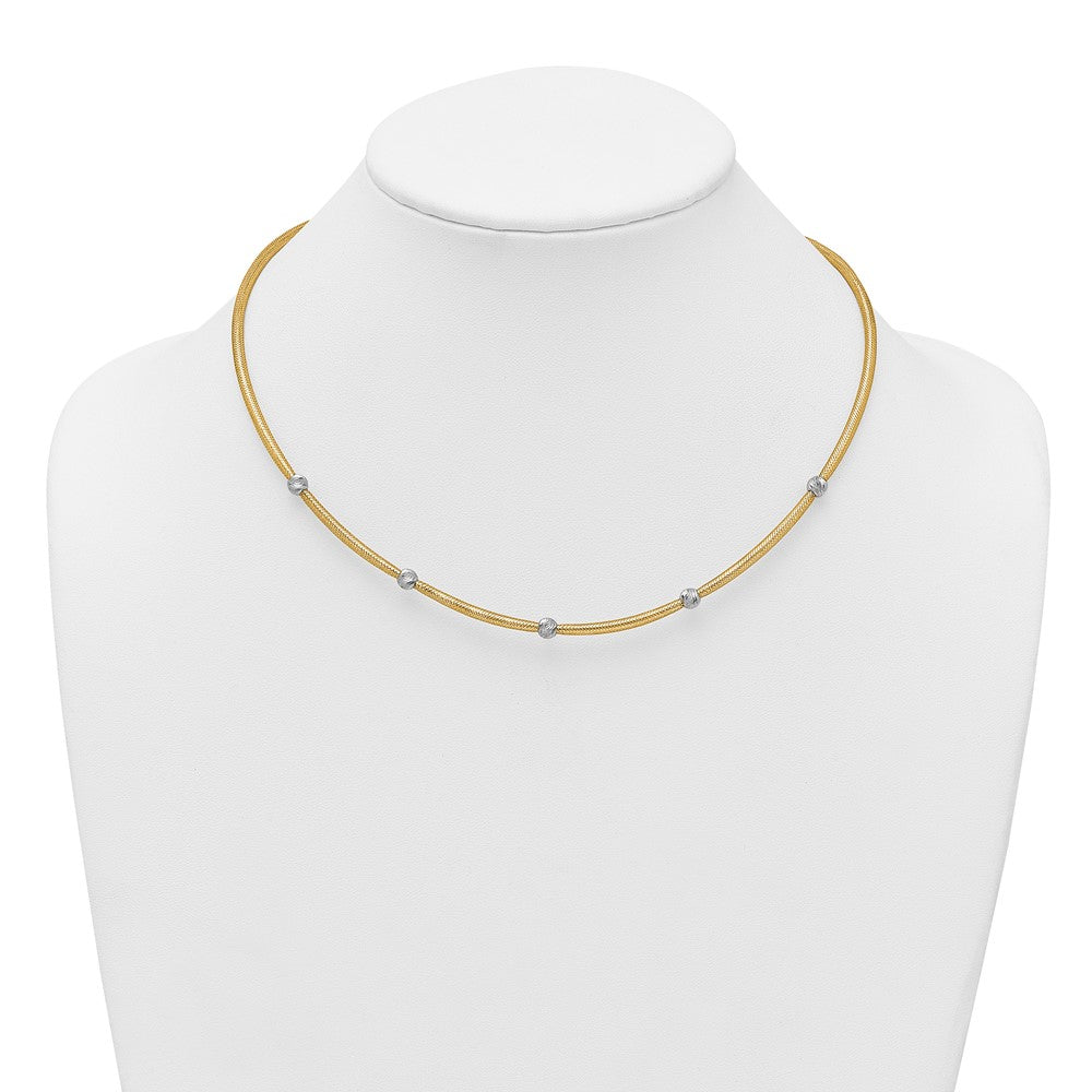 14k Polished w/Rhodium D/C Bead Flexible Mesh Necklace