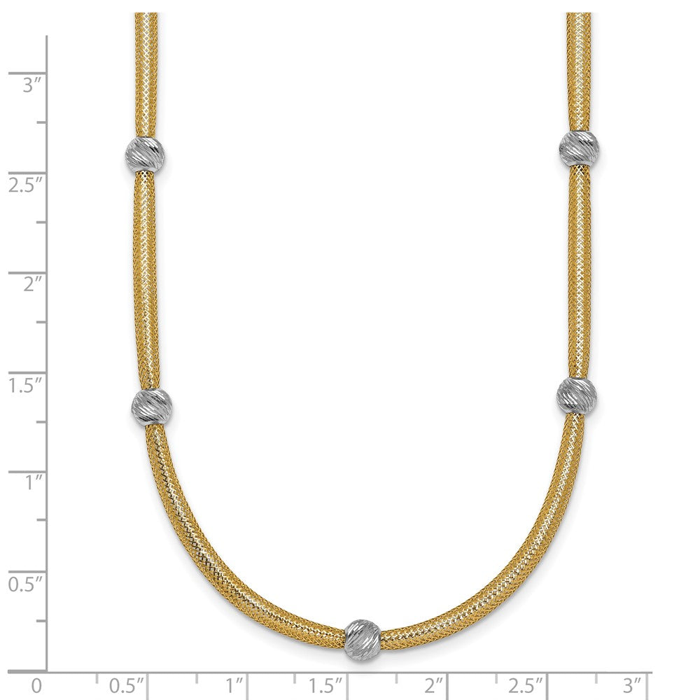 14k Polished w/Rhodium D/C Bead Flexible Mesh Necklace