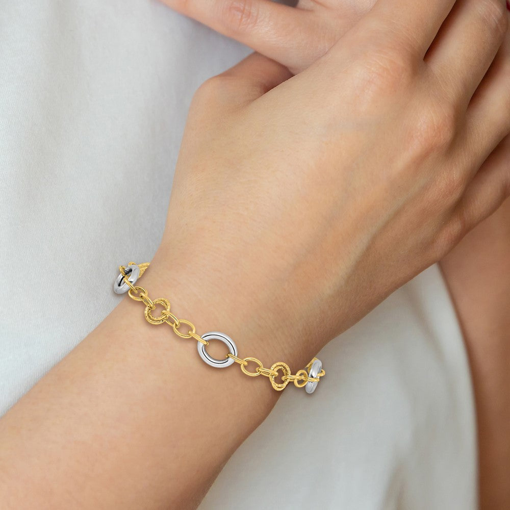 14K Two-tone Fancy Circles Cable Link Bracelet